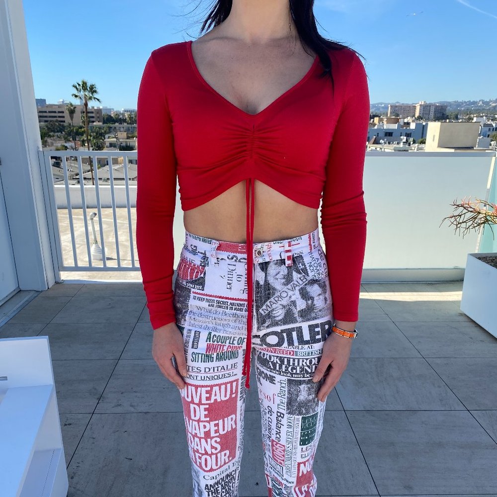 Red Long sleeve Crop Top